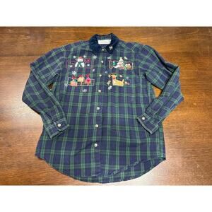 VTG Casey Max Plaid Embroidered Corduroy Collar Christmas Grandma Academia Twee